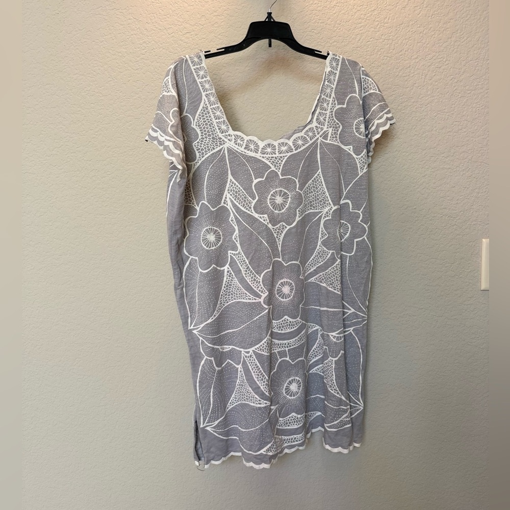 Gray and White Floral Lace Dress
